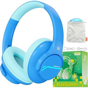 Steellumen Cuffie Bluetooth Bambina, Cuffie Antirumore Bambini Senza Fili e Cablata con ANC, 60h Autonomia, Limite di Volume 75/85/94dBA, Pieghevole Regolabile per Scuola, Viaggio