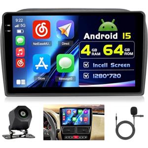 Hikity 4+64G Autoradio Android per Fiat Doblo 2010-2015, Opel Combo 2011-2018 Wireless Carplay 9''Incell Schermo per Auto Android Auto WiFi Touchscreen Bluetooth5.0 GPS Retrocamera