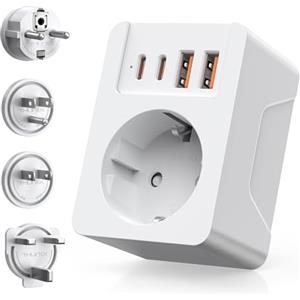 THUNIX Adattatore Universale da Viaggio, Presa Universale da Viaggio con 2 USB C (PD 20W) e 2 USB A (QC 18W), Adattatore da Viaggio con 4 Spina détachable per Americana USA UK Japan Europa Irlanda(Bianco)