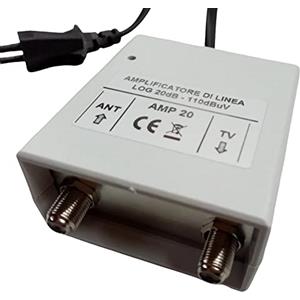 Vsnetwork Amplificatore antenna TV digitale terrestre autoalimentato con filtro LTE/4G, Guadagno massimo 20 dB Regolabile, da interno, 1 ingresso / 1 uscita