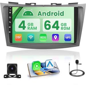 Hikity 4+64G 9 Autoradio Android per Suzuki Swift 2011-2017 | IPS Touchscreen Wireless Carplay Autoradio 2 DIN GPS Navi Bluetooth 5.0 5G WiFi FM/RDS Retrocamera Comandi al Volante 4+64G