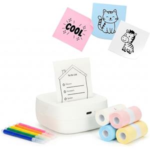 Crafts&Co Mini stampante tascabile | stampante portatile Bluetooth per smartphone adesivi e appunti, stampante termica senza inchiostro, dimensioni 8 x 8 x 3 cm, colore bianco