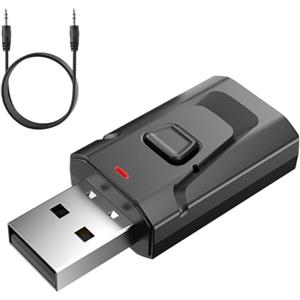 Inajoke Adattatore Bluetooth USB 5.0 2 in 1 (trasmettitore e ricevitore), audio stereo wireless con jack da 3,5 mm per TV, PC, auto, altoparlanti, cuffie, vivavoce, senza latenza
