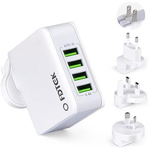 FDTEK Adattatore Universale da Viaggio Con 4 USB - Presa Internazionale 22W 4.4A per UK/USA/CA/Europea/Cina/Australia - Caricatore USB Multiplo per iPhone/Android/Samsung/Tablet
