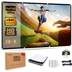 Mebios Schermo proiettore portatile da 100 pollici, con schermo 16:9 HD 4K per scuola, home theatre, cinema, ufficio, pieghevole, 227 cm (larghezza) x 130 cm (altezza), bianco opaco widescreen