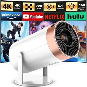 Amovfilm 4K mini con WiFi e Bluetooth Proiettore Intelligente Android Supporto 1080P Videoproiettore Keystone Automatico Proiettore da Esterno per Telefono TV Stick Laptop