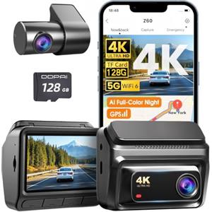 DDPAI Z60 Dash Cam Auto, 4K + 1080P Telecamera Auto con 128GB Integrati, Visione Notturna A Colori, 4G LTE Support, WiFi 6 5GHz, GPS, Modalità Parcheggio 24H, Schermo IPS 3, ADAS, G-Sensor