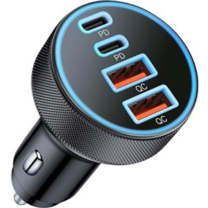 ARCCRA 90W USB C Caricabatterie Auto, 12V USBC Presa Accendisigari Spina 4-Port PD&QC 3.0 Type-C Caricatore per iPhone 17/16e/16/15/14/13 Pro Max Air, iPad, Samsung Galaxy S25/S24, Google Pixel 9 8, MacBook