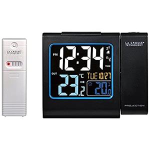 La Crosse Technology WT552-BLA - Radiosveglia, con proiezione color rosso, display LCD a colori, temperatura interna ed esterna, nero