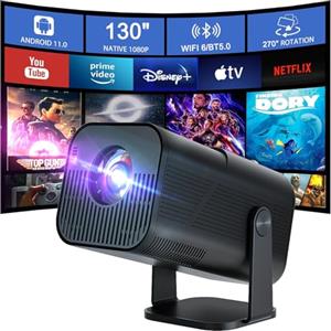 Amovfilm Mini Proiettore Portatile WiFi Bluetooth Videoproiettore 4K Supporto Full HD 1080P Auto Orizzontale Trapezoid Correction Proiettore Video Ruotabile 180° Compatibile con Phone/TV Stick/HDMI/USB