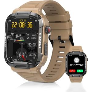 Carneedi Smartwatch Uomo Militare, Chiamata Bluetooth, 110+ Modalità Sport, Cardiofrequenzimetro da Polso, Activity Tracker Sportivi Contapassi Cronometro per Android iOS (Giallo)