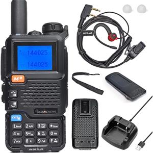 HYS Quansheng UV5R-PLUS 5W Dual Band Walkie Talkie, Caricatore Batterie ricaricabili Radio, Radio ricetrasmittente VHF UHF (cuffia leggera, tappo per le orecchie)