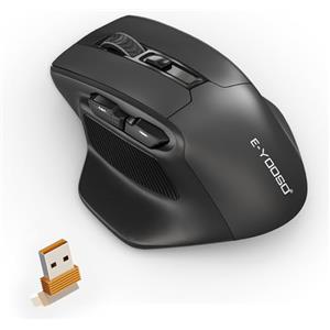 Rytaki Mouse wireless per mani grandi, 5 livelli, 4800 DPI, mouse da gioco ergonomico regolabile per mani grandi, 6 pulsanti ad alte prestazioni, nero senza fili per PC gaming, mouse grande per laptop/Mac
