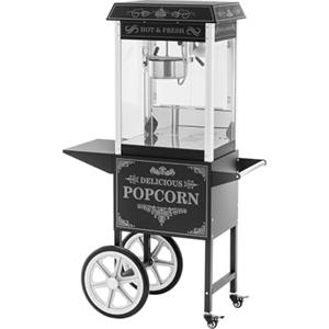 Royal Catering Macchina per popcorn con carrello, design retrò, 1500 W, 195/235 °C, 2 temperature per popcorn dolci e salati, nero