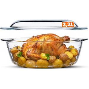KADAX Pirofila per Cottura da Forno in Vetro Trasparente, Casseruola Rotonda con Coperchio da Cucina, Piatto Resistente al Calore per Lasagne (2.2L)