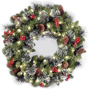 FAIRYAUSHOPYA Ghirlanda Natalizia Illuminate con luci a LED - Ghirlanda di Abete per Porta di casa, Decorazione Natalizia per Finestre, Camino, Giardino, Interni ed Esterni (40cm) (verde-B)