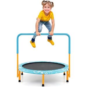LIFEZEAL Trampolino Elastico per Bambini 3-10 Anni, 150 kg, Ø92x81cm, Interno, Esterno, Tappeto Elastico Fitness, Saltarello, Salta, Jump, Maniglia Rimovibile, Pieghevole, Telaio in Metallo (colori)