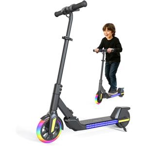 WQCJL Scooter elettrico pieghevole per bambini (6-14 anni) - Velocità massima 16 km/h, portata 8 km, ruota anteriore da 7 pollici con funzione autoilluminante, ruota posteriore da 6 pollici (nero)