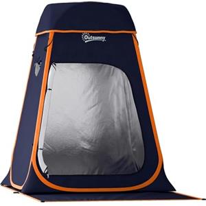 Outsunny Tenda Doccia da Campeggio Pop-Up, Impermeabile 2000mm e UPF30+ con Tetto Rimovibile, Finestre Avvolgibili, Tasche, Borsa da Trasporto, Spogliatoio Portatile per Spiaggia Campeggio, Blu Scuro