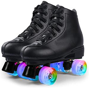 XVBVS Pattini a Rotelle per Donne e Uomini, Pattini da Pattinaggio Classici a Doppia Fila con Ruote Illuminate a LED, pattini a 4 rotelle Alti in Pelle PU per Principianti Adolescenti Adulti