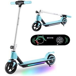 E-Noroyavn Scooter Elettrico per Bambini 6-12 Anni - Max 14km/h - 3 Velocità Regolabili - Autonomia di 5-8 km - Pieghievole - Luci Rainbow - Display a LCD - Monopattino Elettrico Bambini (Blu)