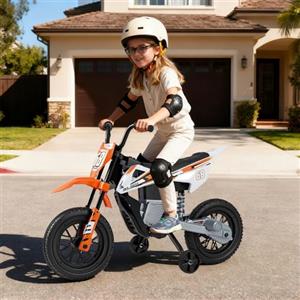 RELAX4LIFE Moto Elettrica per Bambini 12V con Musica & Connessione Wireless & Bluetooth, Batteria Rimovibile, 2 Ruote di Supporto e Ammortizzazione per Bambini da 3 a 8 Anni (ARANCIONE)