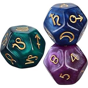 Colcolo 3 Pz/Set Dadi Astrologici 12 Sfaccettato Poliedrici Dadi Astrologia Carta dei Tarocchi Costellazione Dadi Set, Giallo Chiaro