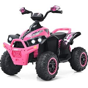 RELAX4LIFE Quad Elettrico per Bambini 3-8 Anni 12V con Velocità Regolabile, Auto a Batteria Multifunzione con Anteriore e Posteriore, Luci a LED, Musica, Pedale, Clacson, Carica 35KG (ROSA)