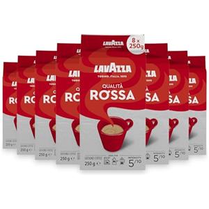 Lavazza Qualità Rossa Caffè Macinato, Tostatura Media, 250 g Cadauno, Confezione da 8, per Moka, Pressa Francese e Macchine con Filtro
