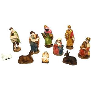 Generic Set Statuine Natività Pastori 10 Figure in Resina Colorata 9 cm, Statuette del presepe, con 10 soggetti Personaggi,Sacra Famiglia Giuseppe Maria Gesù Bambino