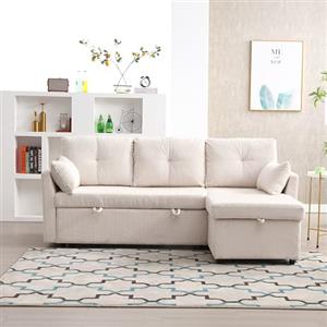 Autheria Divano Letto 3 Posti con Penisola, Divano Angolare 3 Posti Forma di L, Divano Letto Matrimoniale con Materasso, Divano 3 Posti con Braccioli e Vano Portaoggetti,Beige Velvet