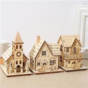 Generico 3 Pezzi Villaggio Natalizio | Casette Natalizie Luminose | LED Casette in Miniatura Natale | Decorazioni Legno Natale | Decorazione da Tavola per Le FESTIVITÀ Natalizie