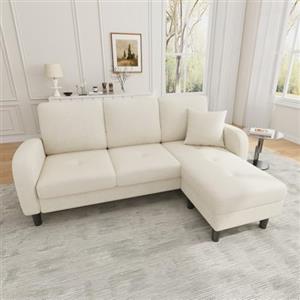 Cayipng Divano angolare a L con chaise longue,divano a 3 posti, 166 x 118 x 77 cm, tessuto traspirante in cotone e lino, gambe in plastica, design modulare, ideale per soggiorni (Beige chiaro)