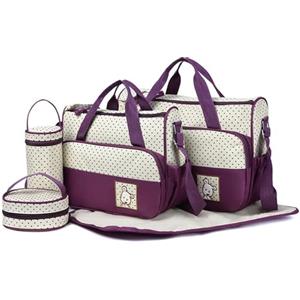 WOWEI 5pcs Borse Fasciatoio per Neonati Set Borse per il Cambio Pannolini Modello Tascapane Multifunzione Pannolino Messenger Borsa da Cambio Neonato Sacchetto Pannolino (Viola)