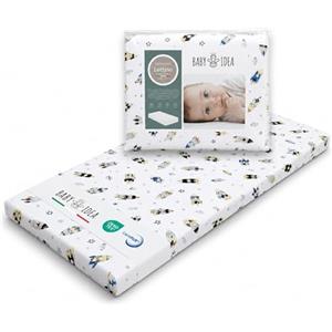 baby idea Materasso Lettino Campeggio Sfoderabile Pieghevole Traspirante a Norma EN16890:2017 Federa100% Cotone Oeko-tex® Interno Certificato Certipur™ 60x120x4 OMAGGIO Borsa da Viaggio (Astronavi)