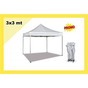 GrecoShop Gazebo pieghevole impermeabile richiudibile padiglione automatico a fisarmonica per fiera giardino campeggio picnic terrazza feste matrimonio colore bianco 3x3mt - Mod. Promo (Cod.:4448)