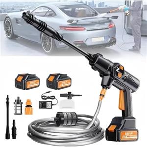 Purova Idropulitrice a Batteria 21V Max 100Bar Portatile 6000mAh con Tubo 5M, Brocca di Schiuma per Auto, Terrazza, Finestra, Prato (2 Batterie Incluse)