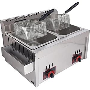 DJXLMN Friggitrice a gas professionale, friggitrice professionale, friggitrice 6Lx2 con doppio coperchio termostato di sicurezza friggitrice, per famiglia ristorante commerciale fritte