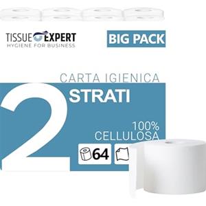 Tissue Expert Carta igienica, 2 strati, 64 rotoli x 250 fogli, 100% cellulosa, carta igienica super morbida, confezione grande per uso commerciale, carta igienica, ideale per molti consumatori