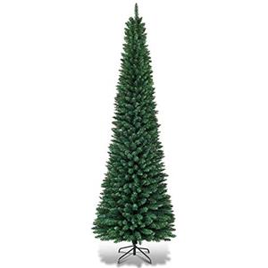 COSTWAY Albero di Natale Slim 150/180/210/240/270 cm, Albero di Natale Artificiale con 220/400/700/1000/1500 Rami e Base in Metallo, Decorazioni Natalizie per Casa e Negozio (270 CM)