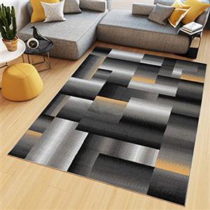 TAPISO Maya Tappeto Soggiorno Pelo Corto Design Moderno Motivo Astratto Geometrico Sfumato tonalità Grigio Giallo Camera da Letto Cameretta Ufficio Salotto Oeko-Tex 80 x 150 cm