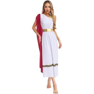 TiaoBug Costume Dea Greca Romana Donna Vestito divinità Atena Olimpia Abito Toga Dio Greco Romano Vestito da Regina Egiziana Costume Carnevale Halloween Natale Borgogna M