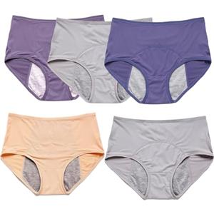 JuanNest Slip Incontinenza Urinaria Donna Lavabile, Washable Women's Anti-Urine Leakage Panties, Mutande Assorbenti Donna 5 Pack Biancheria Intima Lavabile Per Incontinenza Urinaria Femminile E,3XL(75-85KG)