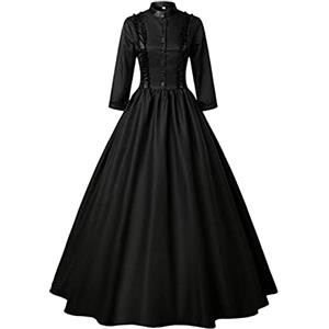 Generic Costume da regina medievale da donna, abito rinascimentale, abito da donna nero a maniche lunghe, linea A, abito swing vittoriano Bellatrix Lestrange streghe gotico punk costume da palazzo vestito per