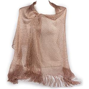 Emila Stola bronzo cerimonia coprispalle elegante con frange a rete rose gold cipria sciarpa foulard fular scialle grande oro rosa lurex da matrimonio per abito da sera primavera estate 2026 Bronze