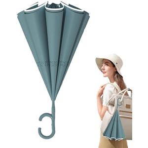 Generic Ombrello lungo invertito, ombrello invertito,Ombrello a manico lungo rovesciato per pioggia e sole - Ombrello grande da donna e uomo per 2 adulti, antivento, per scuola, passeggiate, viaggi,