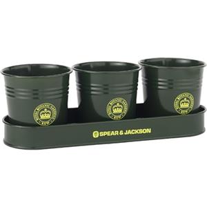 Spear & Jackson Kew Gardens Urban Oasis Set 3 Vasi con Vassoio, Fioriera da Interno in Acciaio Zincato per Erbe Aromatiche, Piantine e Bulbi, Verde