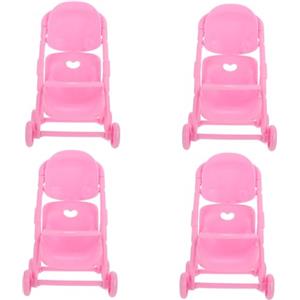 WEKAMOS Passeggino per Bambole di Simulazione in Plastica Rosa, Giocattolo Educativo e Accessorio per Casa delle Bambole, Set da 4 Pezzi per Bambini, Gioco Interattivo Genitore-figlio,