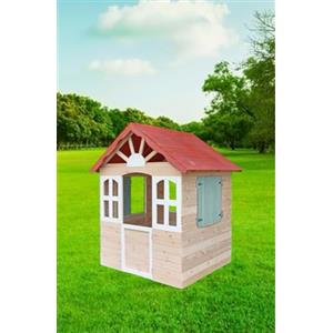 Palmitessa Casetta da Giardino per Bambini in Legno, 120x108x138 cm, Casetta per Bambini - Casetta Giardino - Casetta in Legno Tetto Rosso e Finiture Bianche