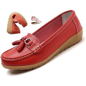 ZPLMIDE Mocassini ortopedici da donna in pelle traspirante, vestibilità larga, mocassini classici con zeppa tacco casual slip-on scarpe da trekking